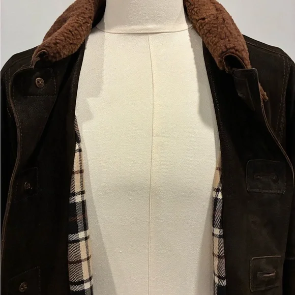 D&G Dark Brown Leather Winter Jacket with Fur Collar, Size L